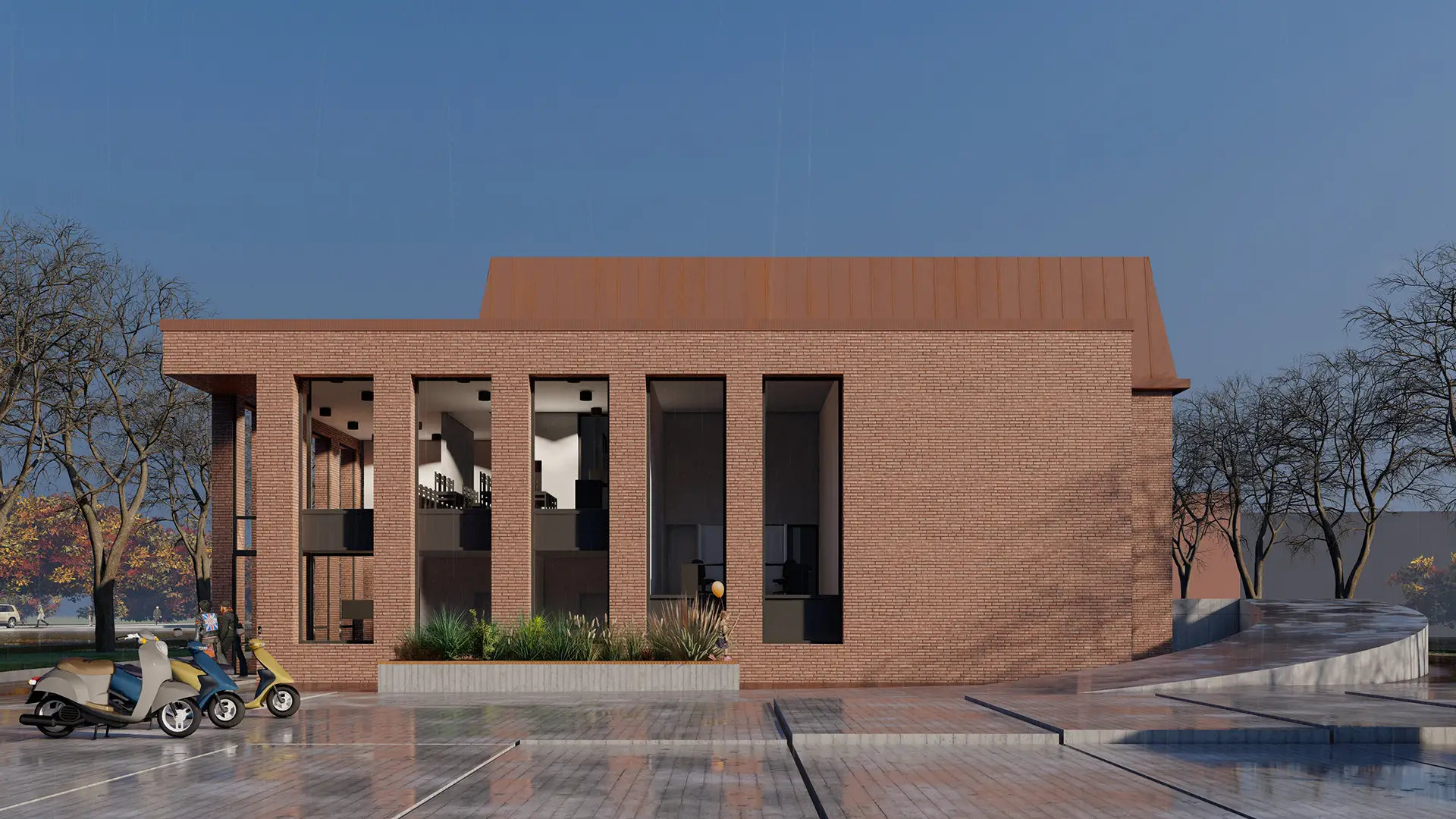Mokymų centras su treniruočių baseinu – projekto vaizdas